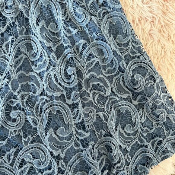 Scobe Blue Lace Stretch Skater Mini Skirt Lined Elastic Waist sz M Boho - Picture 3 of 7